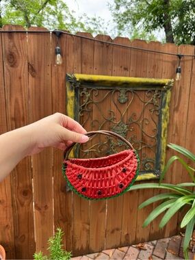 Handwoven Watermelon Straw Mini Purse - Red & Green